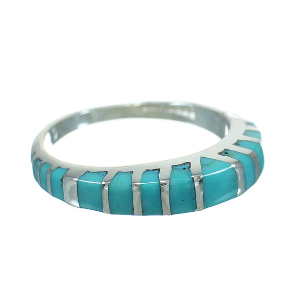 Turquoise Inlay Sterling Silver Southwestern Ring Size 8-1/4 RX86663